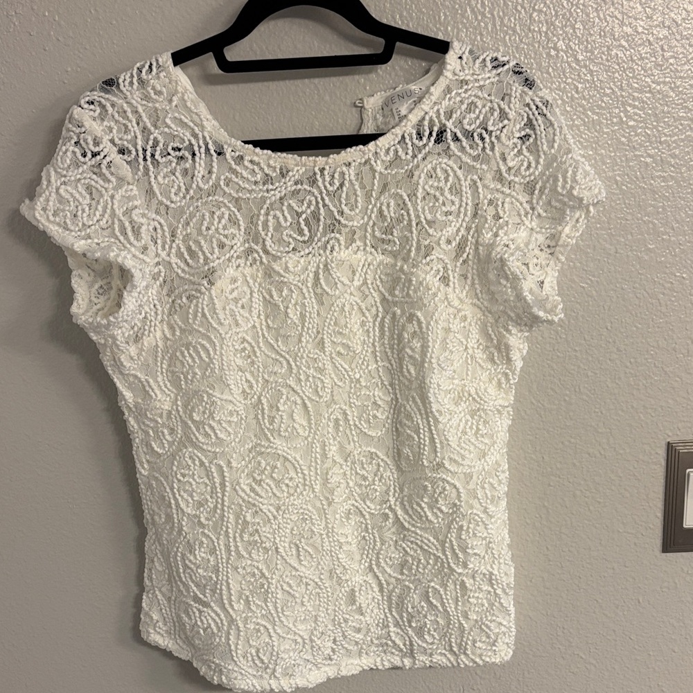 VENUS White Textured Lace Blouse